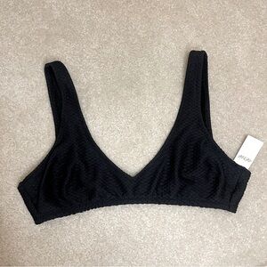 Aerie Jacquard Textured Real Good V-neck Plunge Bikini Top Black Size Small NWT